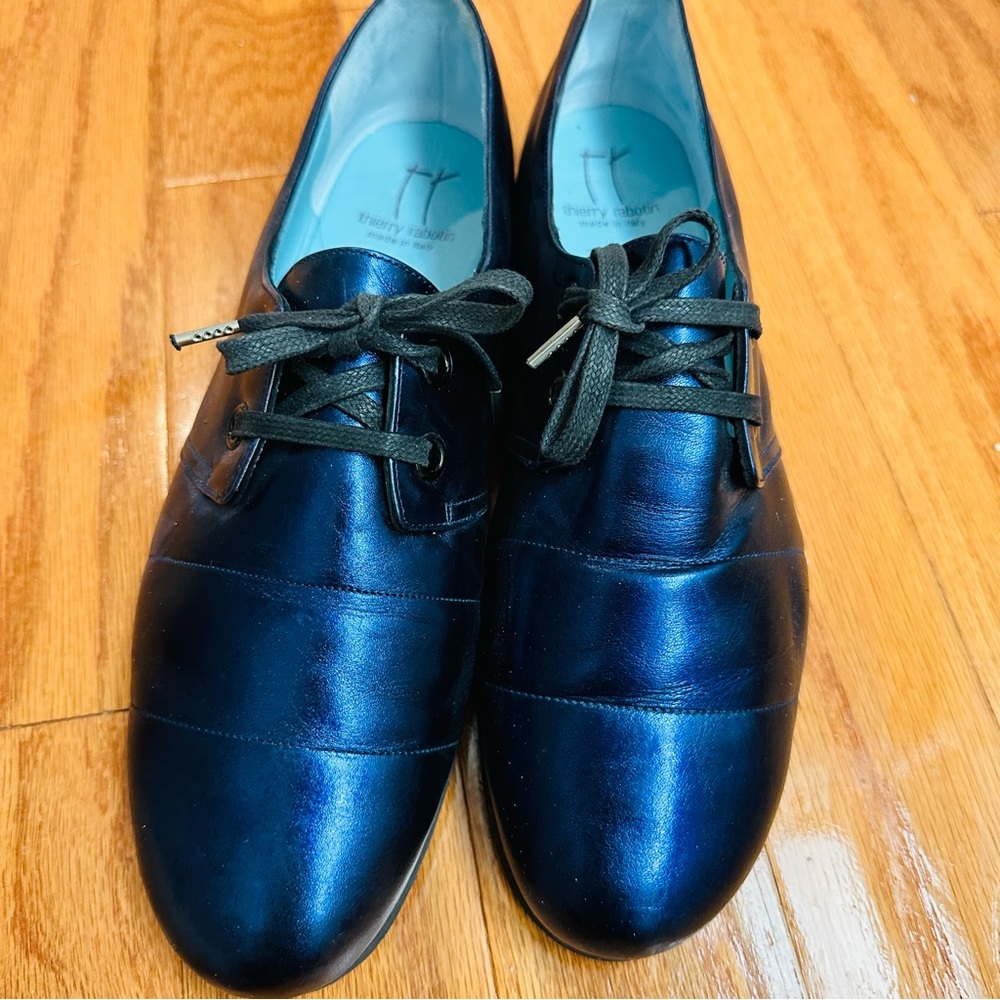 Thierry Rabotin Dark Blue Leather Oxfords Size 41